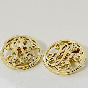 Vintage Coro Goldtone Monogram Earrings Clip On